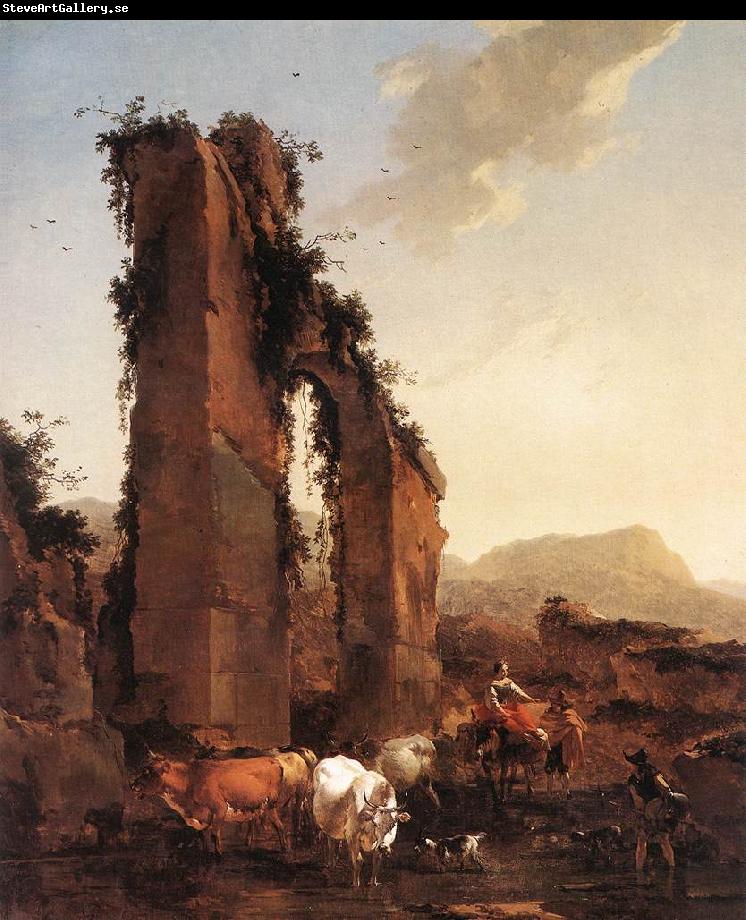 BERCHEM, Nicolaes Peasants with Cattle by a Ruined Aqueduct